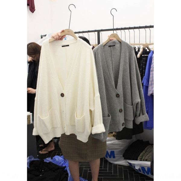 

dongdamen autumn winter long sleeve v-neck knitted cardigan korean loose and versatile korean sweater coat coat sweatersweater sweater 8jpfu, White;black