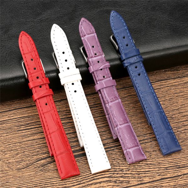 

12/14/16/18/20mm women watch band red/puple/white/blue soft leather wrist strap replacement bracelet spring bars, Black;brown
