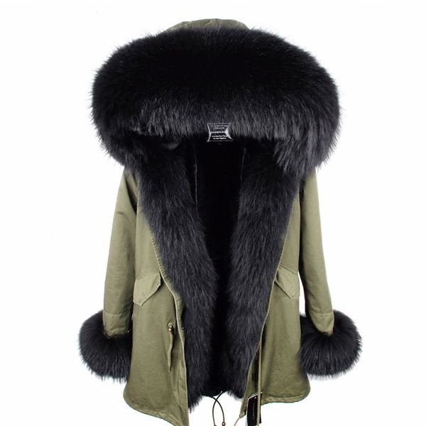 

natural 2021 new raccoon collar to overcome long section artificial detachable skin lining thick women's jacket msrn, Black