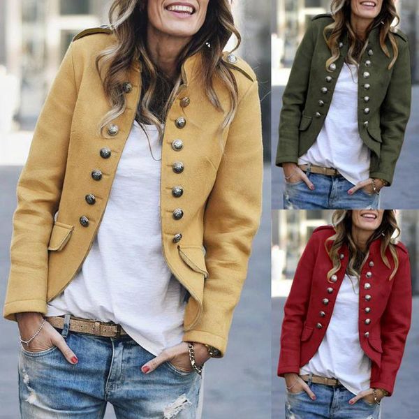 

womens ladies retro button pockets bomber jacket women long sleeve solid casual coat outwear, Black;brown