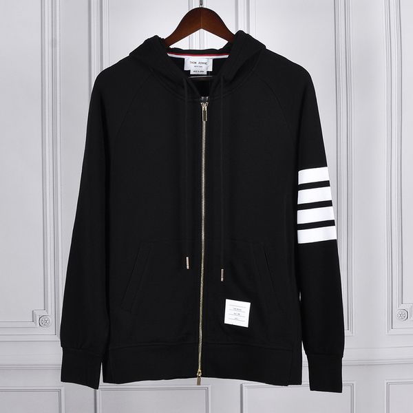 

tb new four-bar men and women the same zipper hooded sweater classic cotton casual jacket ing, Black