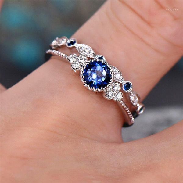 

wedding rings cute female girls blue green bridal ring set fashion 925 silver finger promise love engagement for women1, Slivery;golden