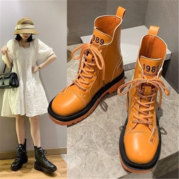 

new autumn 2021 fashion gross women lace up probation woman leather do punk boots mujer 35-40 wzvt, Black
