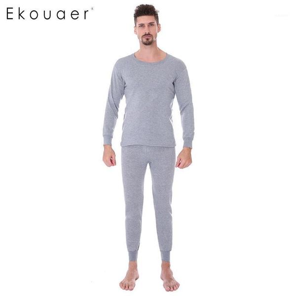 

ekouaer long johns set men thin thermal underwear round neck ultra-soft solid men's autumn winter pajamas thermal underwear set1, Black;white