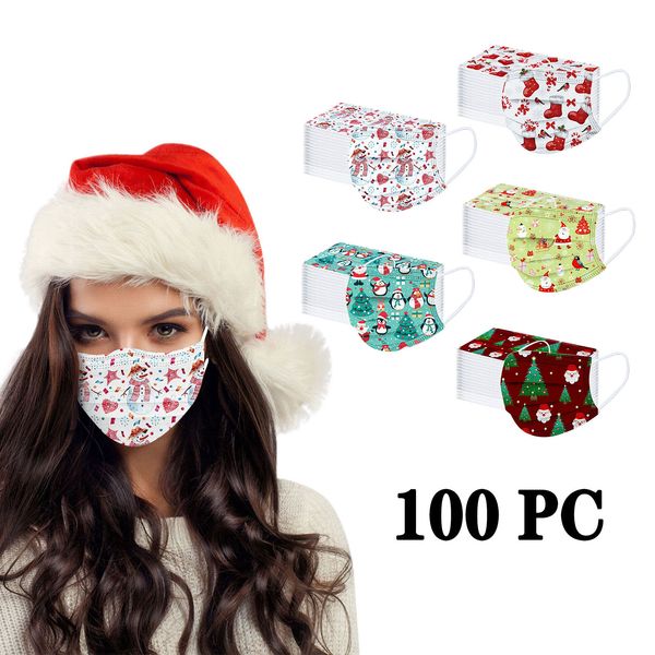 

high-quality universal disposable cover santa claus 20pcs christmas printed ply filters ear loop cosplay bandana breathe