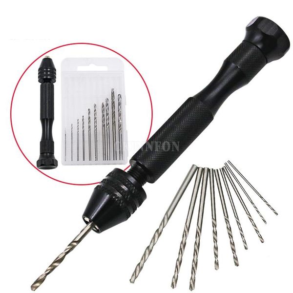 

dhl 100 pcs 10 in 1 mini twist drill bit & micro aluminum hand drill bit keyless chuck reamer hand twist clamping
