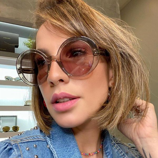 

sunglasses 2021 round clear shades women oversized brand designer gradient ladies glasses fashion big frame woman, White;black