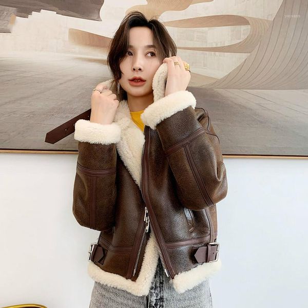 

natural real fur sheepskin coat female winter genuine leather jacket women 2019 streetwear double faced shearling fur 191521, Black