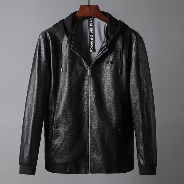 

new autumn and winter detachable hat leather men's stand collar coat hatleather hat slim fitting korean men's coat 1r052 gk3l2, Blue