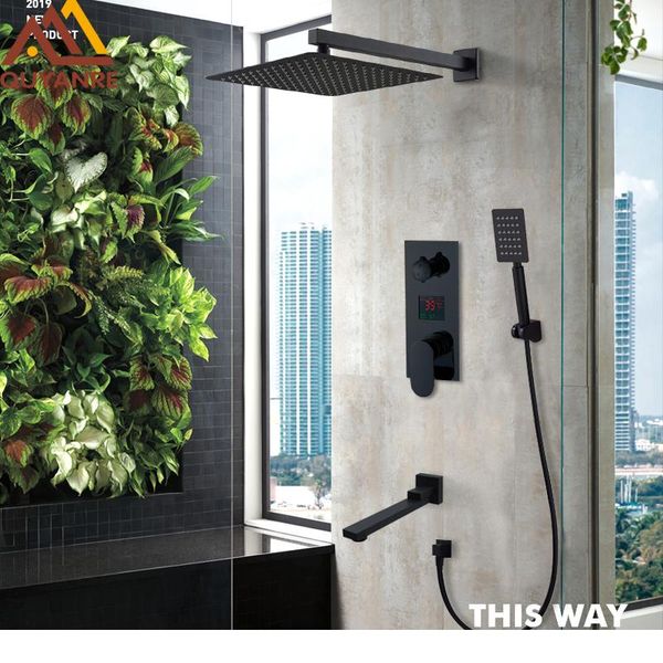 

matte black led digital display душевой кран установлен дождевой водопад черная ванна душевая система жк-цифровой душевая ванна m wmtlhw