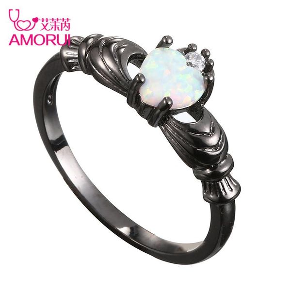 

amorui fashion jewelry heart cut rainbow women ring colorful cz stone wedding rings for women black gold color engagement ring, Golden;silver