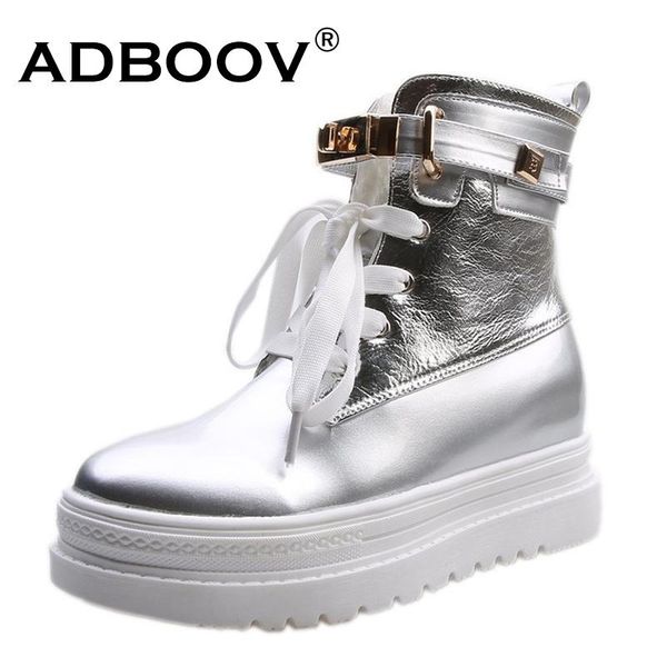 

adboov new thick sole patent leather snow boots women metal buckle design fur lining winter boots shoes ladies, Black