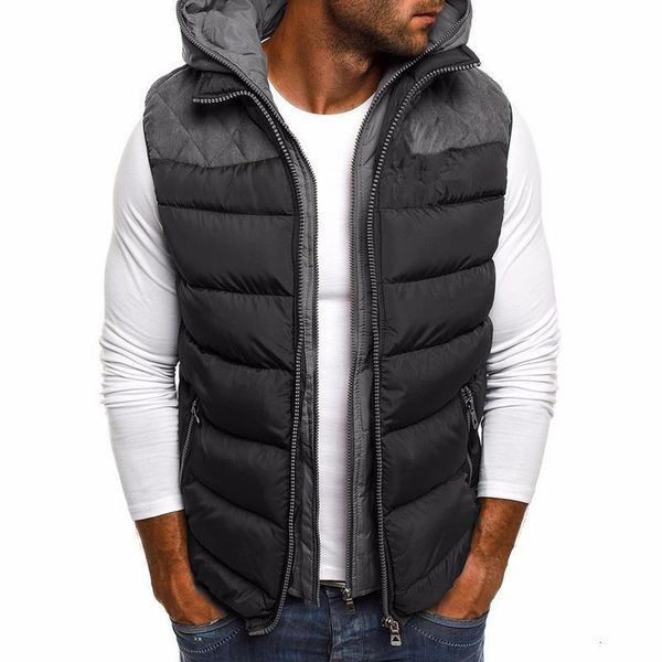 

brand men winter coat vests warm sleeveless jacket casual waistcoat cotton vest hooded coat plus size duck down jacket, Black;white