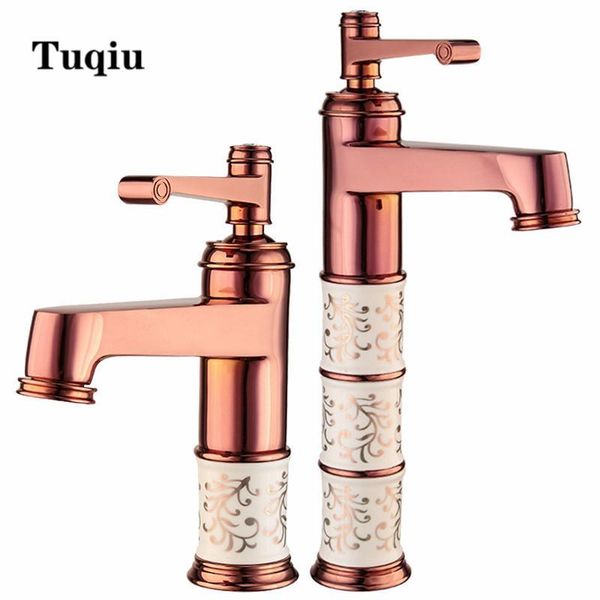 

bathroom sink faucets basin faucet rose gold finished tap mixer water and cold ceramic