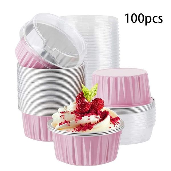 

100pcs 5oz 125ml disposable cake baking cups muffin liners cups with lids aluminum foil cupcake baking cups f jllnmp