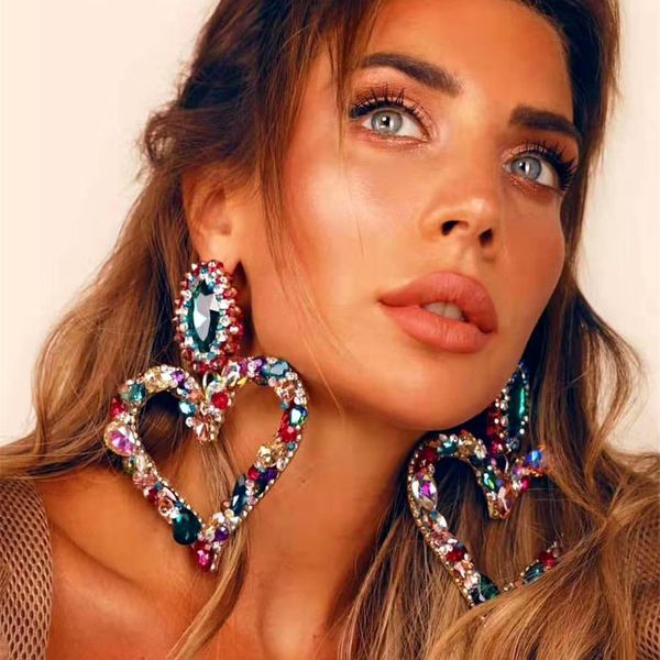 

fashion brand drop earrings iced out jewelry dangles bling rhinestone classy lady big statement street party baroque heart earring for women, Silver