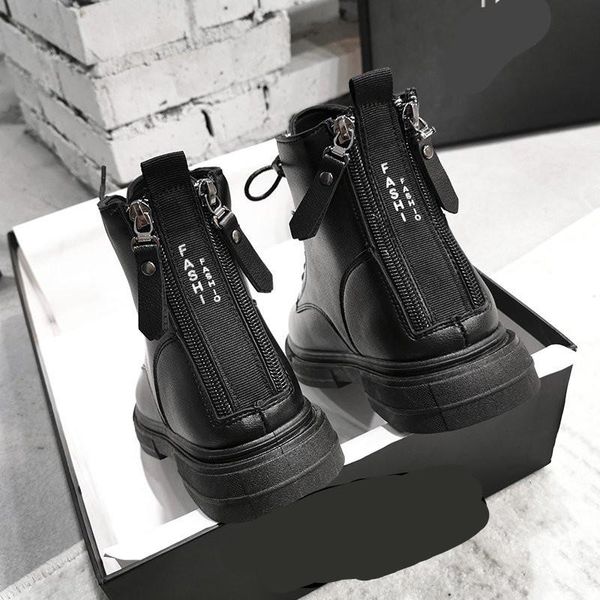 

women's boots autumn shoes luxury designer booties woman 2020 low heel round toe boots-women lace up fashion rock rubber ladies, Black