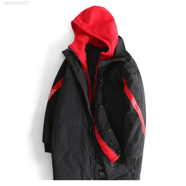 

hooded puffer thicken cotton parka coat loose long padded et for men, Black