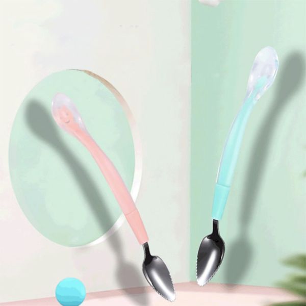 

baby food accessories tool stainless steel 18/10 double head fruit spoon kids cutlery pp spoon
