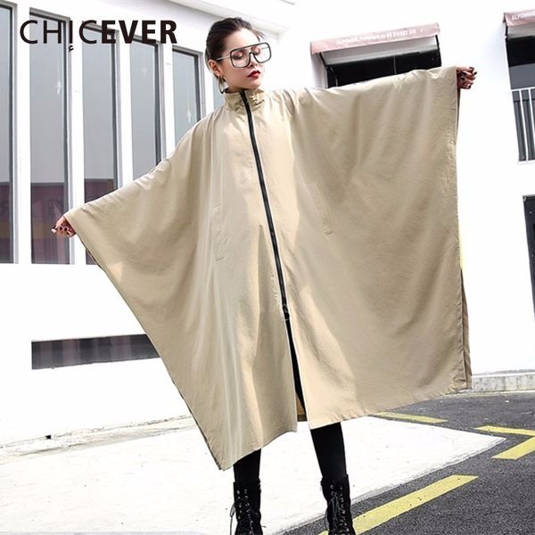 

chicever spring zipper cloak tench coat for women windbreaker batwing sleeve loose big size coats female clothes new casual 201031, Tan;black