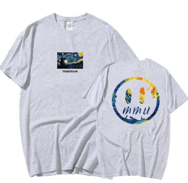 

van gogh starry night printed t-shirt men casual short sleeve tee crew neck summer new arrival, White;black