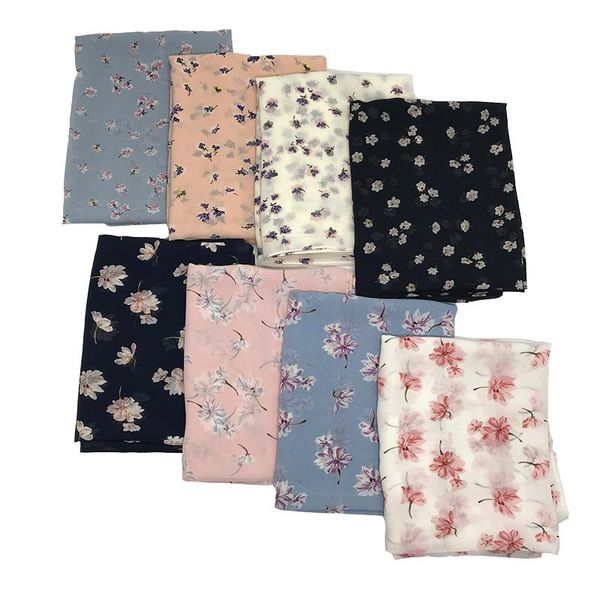 

women chiffon scarf fashion flower print head scarves lady shawls women scarf foulard satin hijab 180*70cm 16 color, Blue;gray