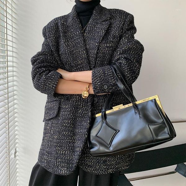 

fit black loose brief tweed temperament woolen coat parkas new long sleeve women fashion tide autumn winter 2021 1dd21731