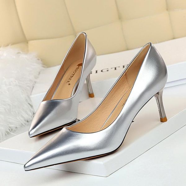 

dress shoes women med heels female office ladies high pointed toe shoe thin wedding 2021 comfortable1, Black