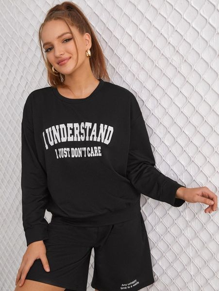 

slogan graphic drop shoulder pullover 552o#, White;black