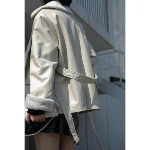 

fur collar leather jacket women faux leather women coats trench coat for women's long jacket moto1, Black