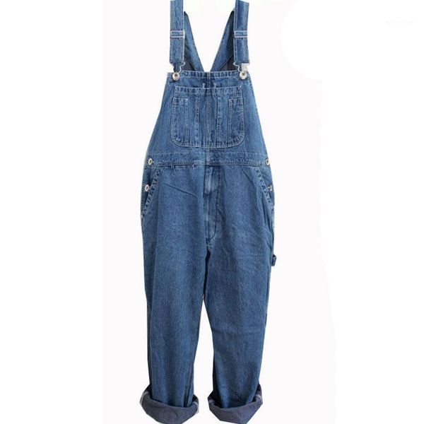 

men's 2020 plus size 26-40 42 overalls large size huge denim bib pants fashion pocket jumpsuits, Blue