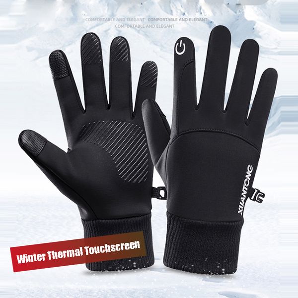 

winter men women cycling full finger touch screen anti-slip waterproof outdoor sports thermal fleece bike bicycle gloves, Blue;gray