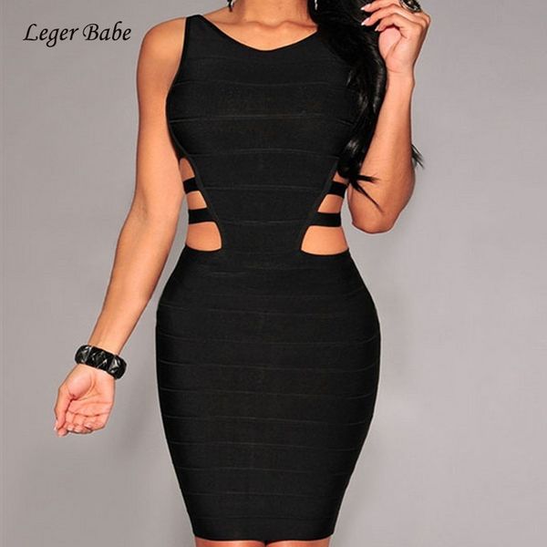 

party bandage dress women hollow out fashion black v-neck sleeveless elegant ladies club bodycon dresses vestidos winter y0118, Black;gray