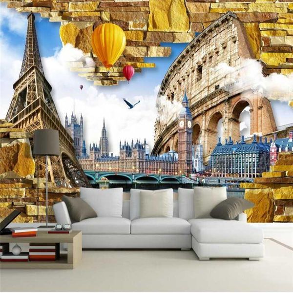 

diantu customize eiffel tower roman city 3d mural wall paper custom large mural green wallpaper papel de parede para quarto1