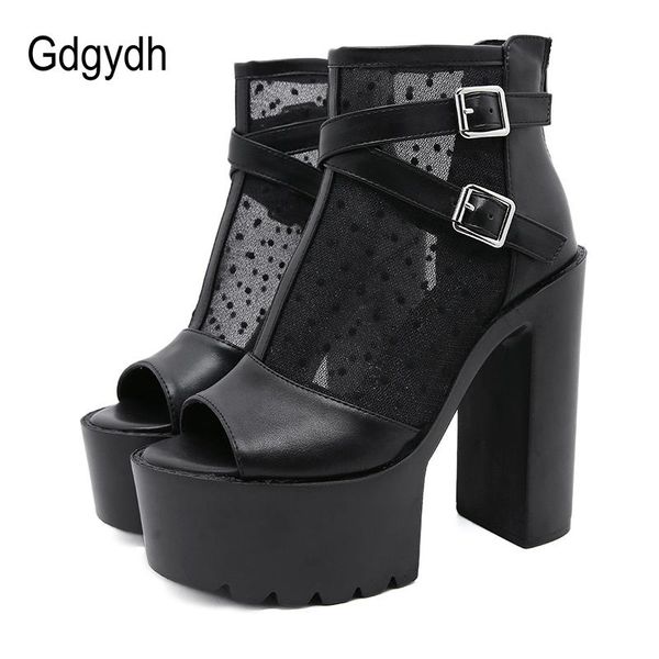 

gdgydh open toe sexy высокие каблуки сапоги женщины фетиш air mesh платформа boots для лета дышащий готические ночной клуб обувь невесты, Black