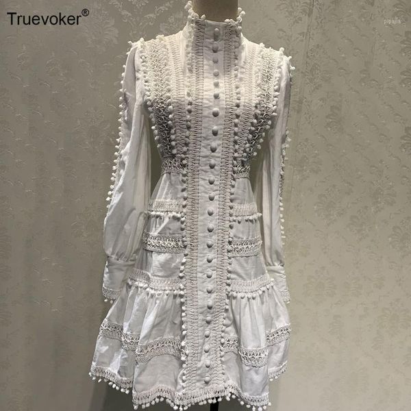 

truevoker spring runway fashion party dress women's lantern sleeve white luxury embroidery hollow out high end resort dress1, Black;gray