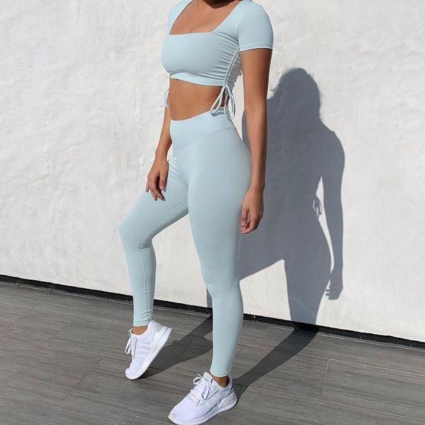 

2 piece set women tracksuit seamless yoag set workout clothes short sleeve crop yoga pants sports suit ropa deportiva mujer, White;red