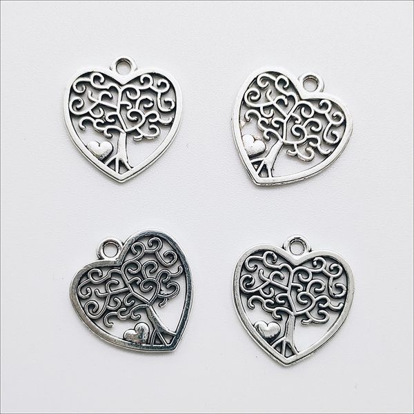 

wholesale lot 100pcs heart tree antique silver charms pendants for jewelry making bracelet earrings diy keychain pendant 18*17mm dh0840, Bronze;silver