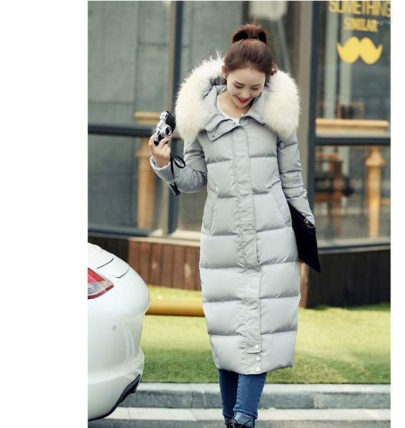 

raccoon women's down jackets fur collar hooded coat female winter jacket women padded long parka chaqueta mujer wxf5211, Black