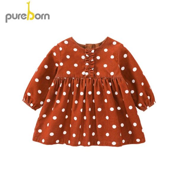 

pureborn toddler baby girls dress polka dot printed long sleeve corduroy dress girls clothing spring autumn clothes, Red;yellow
