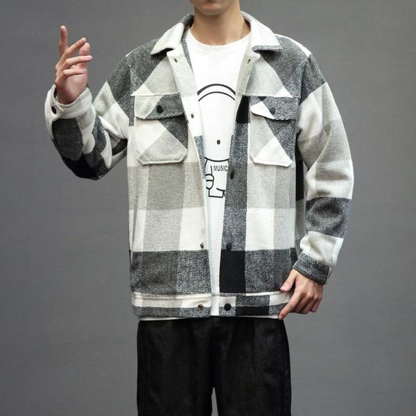 

mens winter woollen coat plaid jackets fashion outerwear warm men casual jacket stereoscopic patch pocket coat plus size m-5xl, Black;brown