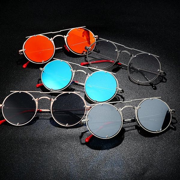 

sunglasses ling shang retro round metal frame sun glasses for men women brand designer circle oculos, White;black
