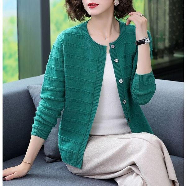 

peonfly new spring cardigan women fashion single breasted o neck knitted coat sweater woman long sleeve jumper femme 210204, White;black