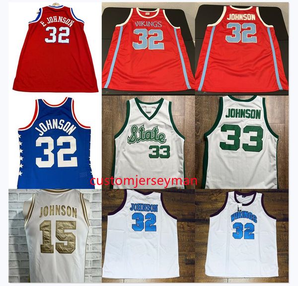 

college basketball jersey vikings magic 32 johnson lansing high school jersey throwback embroidery retro red custom made double stitched big, Black