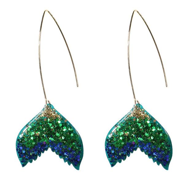 

dangle & chandelier 1 pair mermaid earrings fashion fish tail delicate ear drop creative jewelry simple dangler for woman (blue, Silver