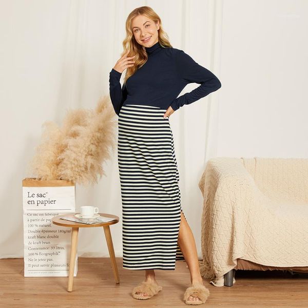 

maternity dresses patpat 2021 arrivalstripe mosaic high-necked lactation dress1, White