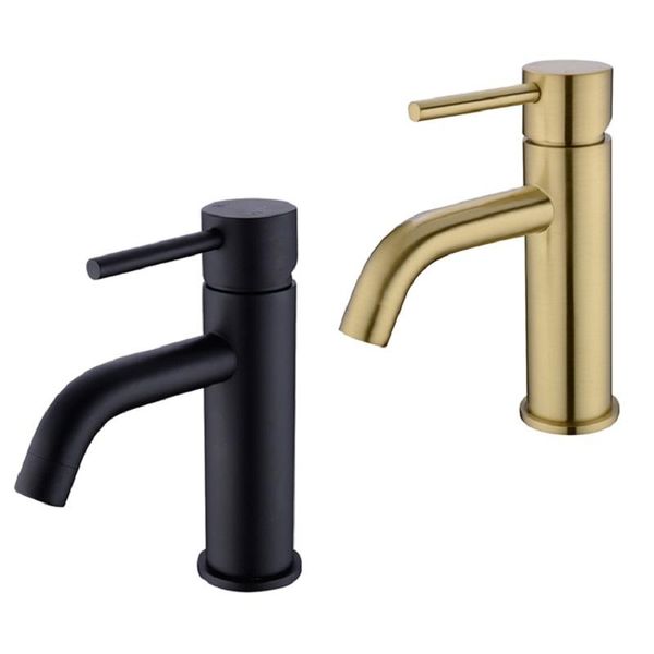 

aodeyi bathroom faucet solid brass single lever single hole basin sink mixer tap deck mount matte black or brushed gold, 12-007b