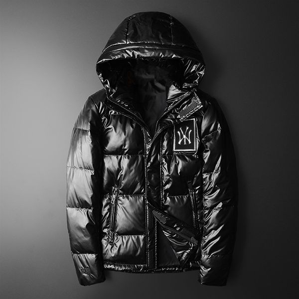 

light luxury men's designer winter down jacket winter hooded feather white duck down jacket casual fashion trend men's jacket park, Black