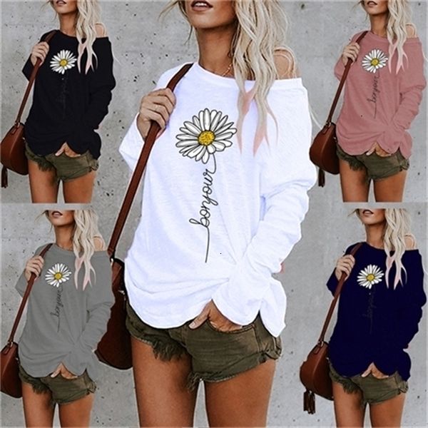 

fashion 2020 new women's round neck loose casual printed long sleeve t-shirt, Black;brown
