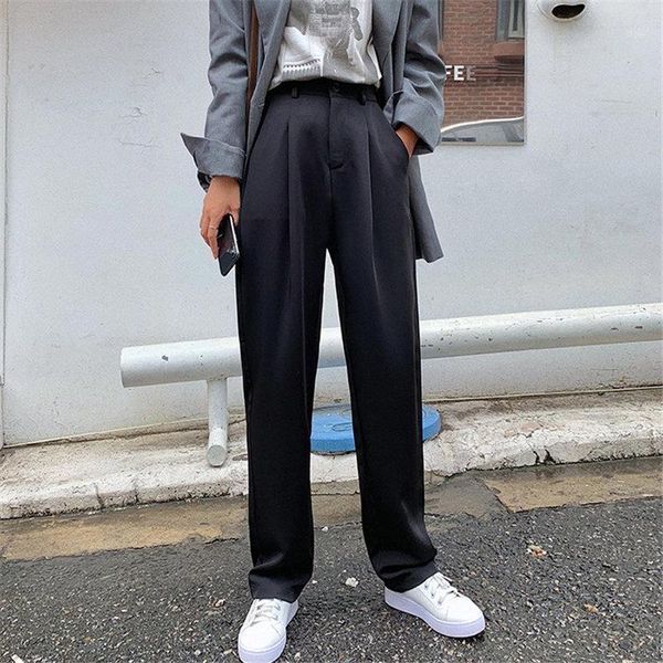 

hzirip chic straight casual slender loose high waist solid simple office ladies all match large size suit full length trouser1, Black;white